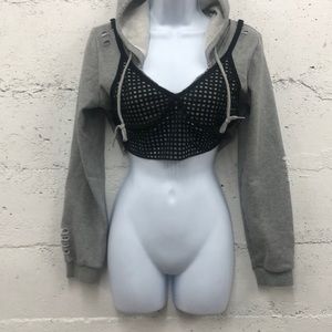 LF CROPPED SWEATSHIRT HOODIE GRAY WITH BLACK MESH